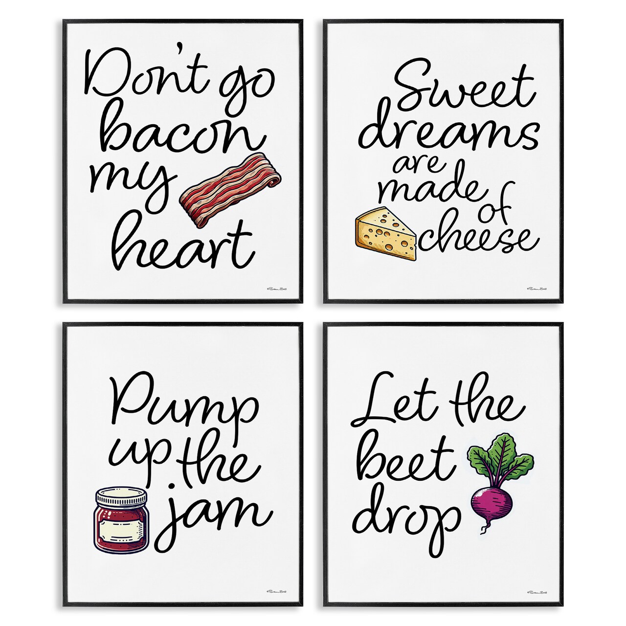 Stupell Industries Fun Music Lyric Puns 4pc Framed Giclee Set, design by Susan Ball